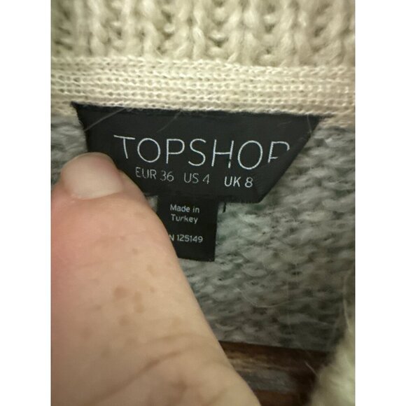Topshop Womens Nordic Fair Isle Knit Cardigan Button Front Beige/Gray/Black Size - Picture 2 of 9